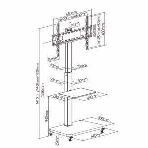 Carrito Móvil para TV TM Electron, Soporte de Acero para TV de 40 kg, Soporte Duradero y Versátil con VESA 600x200 para Televisores, Empaquetado en Cajas - Product Image 1