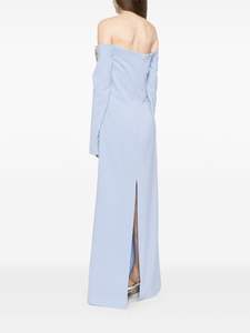 Robe longue en satin bleu clair, style A, sexy, à bretelles, à lacets sur le devant, manches longues, antistatique, respirante, taille naturelle, décontractée, usage quotidien - Product Image 5