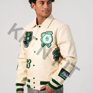 OEM Broderie Personnalisée Logo Chenille En Cuir Manches Baseball Collège Hommes Hiver Letterman Bomber Varsity Veste Pour Unisexe - Product Image 2