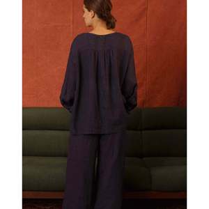 TAVISHI <b>Navy</b> Stripe <b>Linen</b> Blouse-Vintage Style Poplin Knitted Office <b>Shirt</b> Long & Casual Business for Autumn & Spring XL Size - Product Image 4