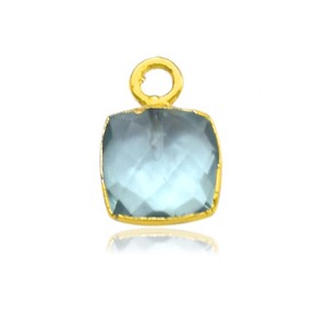 Pendentif carré en quartz aquamarine de 8x8 mm, facetté, plaqué or, charme en pierre précieuse pour la fabrication de bijoux DIY - Product Image 2