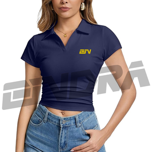 Polo corto azul marino para mujer, transpirable, cómodo, de tela suave, estilo moderno, perfecto para uso diario, oficina, viajes, informal. - Product Image 1