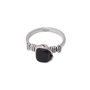 Stylish Silver Plated Fashion <b>Ring</b> with Dark Gemstone for Trendy Retail Resale - Product Image 2