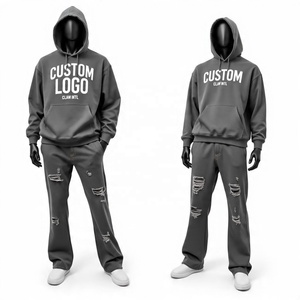 Personalizado 600gsm Baggy Jogger y Sudadera con capucha chándal de gran tamaño Unisex pantalones de chándal conjunto de lana de algodón chándal de los hombres personalizados Sweatsuit - Product Image 4