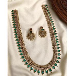 Lujosa calidad premium con acabado dorado, conjunto de collar largo con pendientes para mujer, conjunto de collar clásico para ropa de boda - Product Image 1