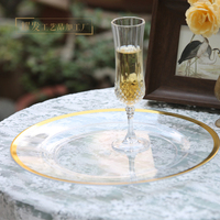 Assiettes de présentation transparentes en plastique pour champagne, vaisselle de mariage et événements avec bordure dorée ou argentée, en gros pour banquets