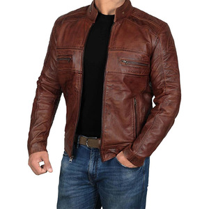 Cazadora bomber de cuero de invierno para hombre con cremallera Logotipo frontal de estilo vintage - Product Image 2