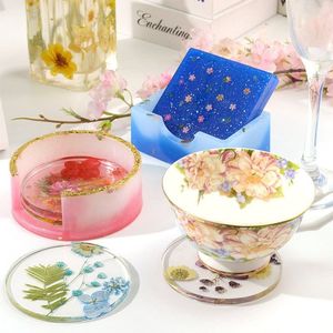 Juego de moldes de bandeja de resina, 1 pieza de molde de bandeja de resina, viene con 4 moldes de posavasos y 2 asas plateadas, decoración del hogar DIY - Product Image 5