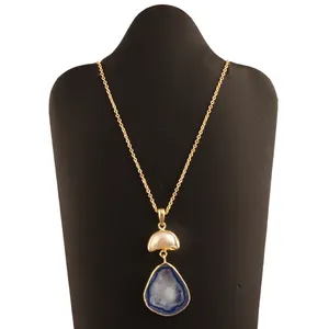 Collier avec pendentif en forme de géode naturelle Druzy et perle, en plaqué or, chaîne de câble, collier pour femme, bijoux fins, cadeau pour elle, vente en gros Standard