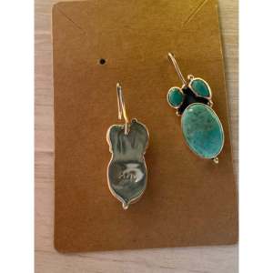 Navajo Handmade Kingman Turquoise & Sterling <b>Silver</b> Drop <b>Earrings</b> Leaf <b>Dangle</b> Design - Product Image 4