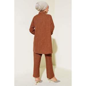 Ensemble 2 pièces en lin brodé brun - Product Image 2