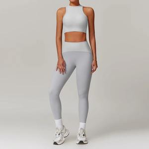 2 uds conjunto de Yoga para mujer XL ropa atlética con cremallera Sujetador deportivo gimnasio Leggings Logo en la cintura ejercicio Fitness gimnasio ropa chándales - Product Image 3