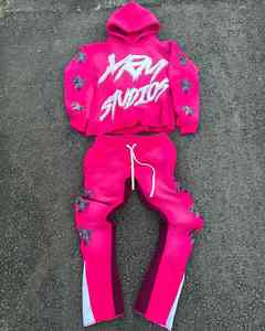 Conjunto de Sudadera con Capucha y Pantalones Deportivos Acampanados de Algodón 100% con Estampado de Pedrería, Estilo Vintage, Moda Urbana de Invierno para Hombre, Nuevo OEM - Product Image 4