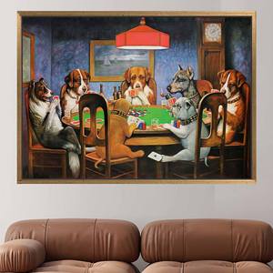 Art mural moderne sur toile imprimée avec des chiens Cassius Coolidge, thème poker, 1P : encadré or - Product Image 1