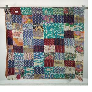 Les courtepointes Kantha 100% coton sur mesure en Patch marron bleu turquoise fonctionnent avec motif imprimé pour les magasins de textiles à la maison - Product Image 1