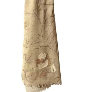 Handmade Autumn Vintage Silk Kantha Shawl with Floral Embroidery and Digital Printed Design Long Pure Silk <b>Scarves</b> From India - Product Image 1