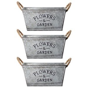 Juego de macetas de Metal modernas para jardín, Juego de 3 macetas de hierro de acabado galvanizado, suministros de jardín - Product Image 6