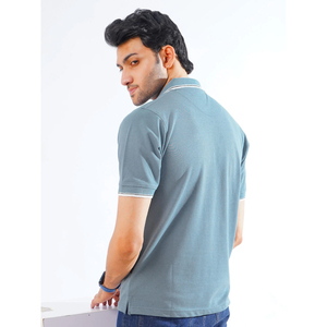 Men's Solid Color Short Sleeve Polo <b>Shirt</b> Cotton Pique Casual Style Light Blue - Product Image 4