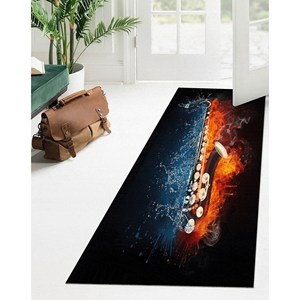 Alfombra Impresa: Diseño Único de Saxofón, Fuego y Agua, Diseños de Música Jazz, Alfombra Delgada No Tejida - Product Image 5