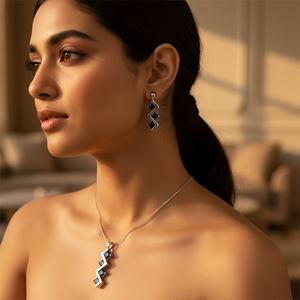 Conjunto de Joyería Fina Vintage para Mujer, Plata con Zafiro, Chapado en Oro, Acero Inoxidable con Circonita, Regalo para Ella - Product Image 1