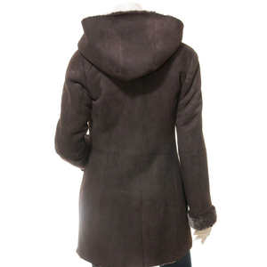 Chaqueta de Cuero para Mujer de Alta Calidad en Oferta |   Chaqueta Acolchada Impermeable Ecológica de Cuello Alto y Largo Regular, Hecha a Medida y con Acabado Bronceado - Product Image 2