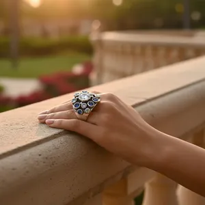 Anillo de cóctel Art Palace Marquise y corte geométrico de plata 925 chapado en rodio con piedra natural para mujer, joyería llamativa - Product Image 3