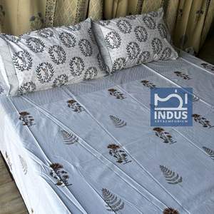 Sanganeri indien fait à la main bloc de draps imprimés ensembles de literie drap de lit avec taie d'oreiller - Product Image 4