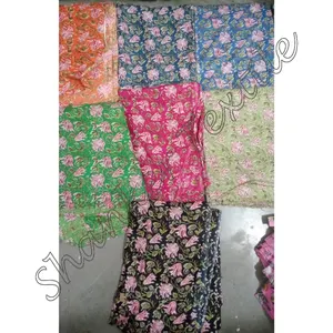 Screen Printed Floral Fabric For Pj Set Night Wear Soft Cotton Night Suit Getting Ready Pajama Set Clothing Hand Block Jaipuri