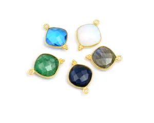 Blue Topaz Quartz Gold Plated Jewelry Gemstone Cushion Shape Jewelry Making Finding Charm Bezel Connector
