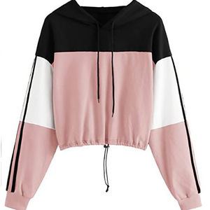 Haute qualité nouveauté coton femmes haut court à capuche 100% coton à manches longues vêtements décontractés mode femmes sweats à capuche - Product Image 1