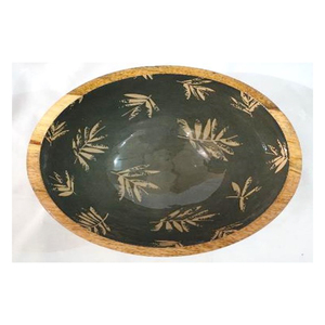 Bol de forme ronde en bois de manguier avec un design japonais unique émaillé à l'intérieur de la pièce maîtresse et de la décoration de table vente en gros - Product Image 2