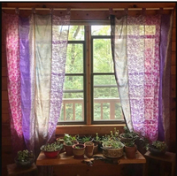 Style Vintage Violet Soie Sari Patchwork Rideau Drapé Prêt à Expédier à Bas Prix pour la Décoration de Fenêtre