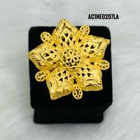 ALANKEET CREATIONS Set Kalung Liontin Klasik Berbahan Kuningan Lapis Emas Bentuk Bunga Rantai Kotak untuk Wanita, Fashion Pernikahan