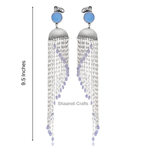 Pendientes de araña de perlas oxidadas antiguas de plata larga nueva llegada india, cuentas colgantes de estilo para mujer, compromiso plateado - Product Image 2