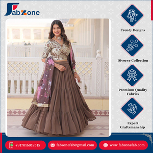 Faux Georgette <b>Fabric</b> <b>Sequins</b> Embroidered Blouse Women's Fully Flaired Lehenga Choli with Digital Printed Dupatta - Product Image 6
