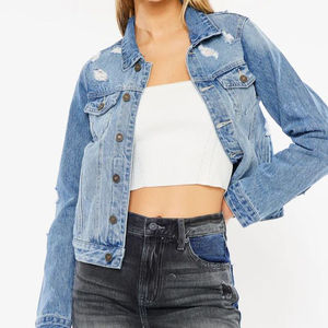 Trending European and American Washed Denim <b>Short</b> Jackets Slim Fit Fashion Blue Jacket <b>for</b> <b>Women</b> Raw Edge Blue Holes Denim - Product Image 1