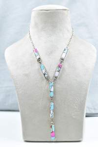 Hecho a mano algodón caramelo turquesa Lariat collar plata esterlina cadena ajustable - Product Image 2