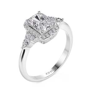 Bague de fiançailles Jeulia à trois pierres, taille radiant, avec halo - Product Image 3