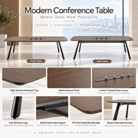 Table de conférence moderne pour entreprises, bureau long avec pieds en aluminium et bord biseauté pour salle de négociation