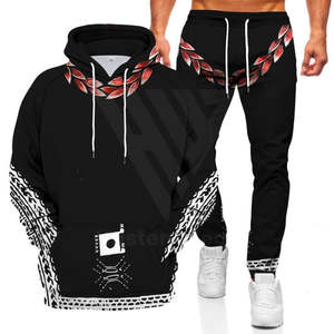 Nouvel ensemble de sweat-shirts surdimensionnés à motif vintage personnalisé, respirant, jogging pour hommes, sweat-shirts décontractés, ensemble de pantalons à capuche - Product Image 1