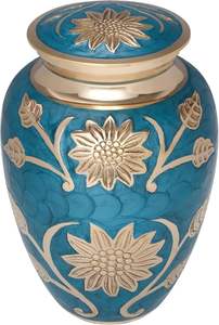 Urna funeraria de flores azules y doradas, urna de cremación conmemorativa para cenizas humanas, latón adecuado para entierro de cementerio o nicho, tamaño personalizado - Product Image 5