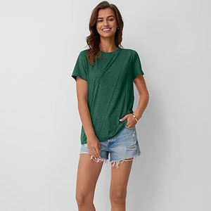 เสื้อยืดผู้หญิงผ้าโพลีเอสเตอร์ แห้งเร็ว เนื้อผ้าเรียบลื่น ระบายอากาศดี ลายสวยงาม ยืดหยุ่น กระชับรูปร่าง เหมาะกับอากาศอบอุ่น สวมใส่สบายในชีวิตประจำวัน - Product Image 3