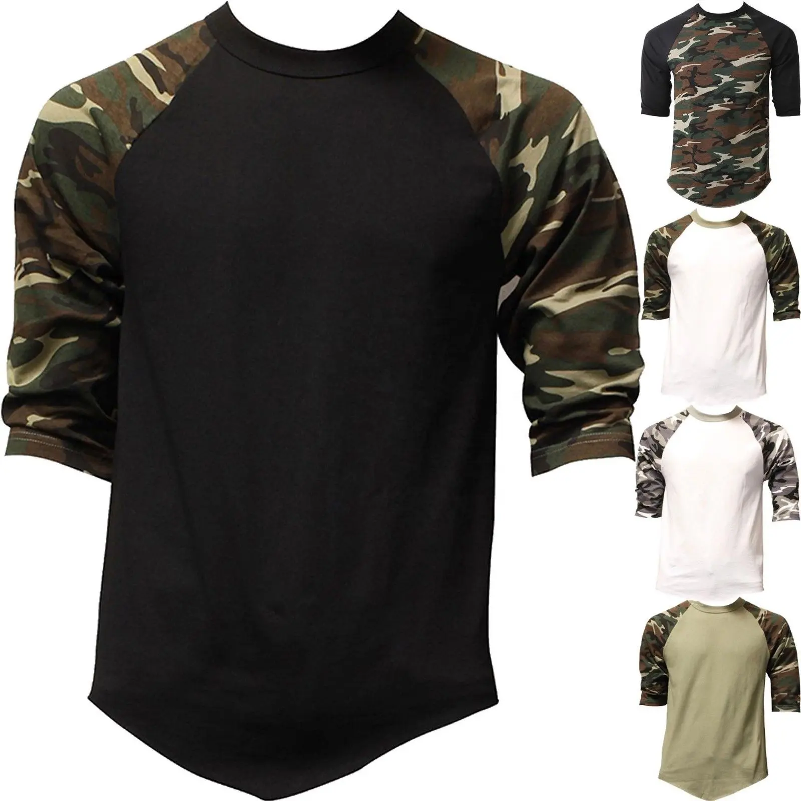 Camo Shirt Heren 3 4 Mouw Nieuwe Collectie Groothandel Aangepaste T-shirt Printen