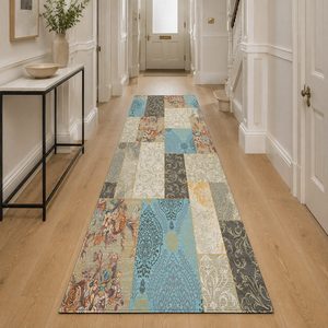 Tapis de salon en chenille antidérapant, imprimé numériquement, style anatolien traditionnel, couleur terre cuite et or, lavable en machine, vente en gros - RUGS DEPOT LXDP-0259 - Product Image 5