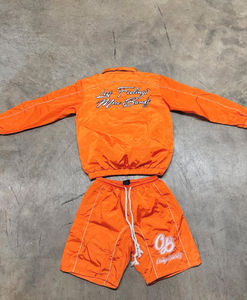 Ensemble court décontracté 2 pièces fabriqué en usine, coupe-vent d'automne, avec fermeture éclair, imperméable, en polaire respirant, couleur unie, anti-plis - Product Image 3