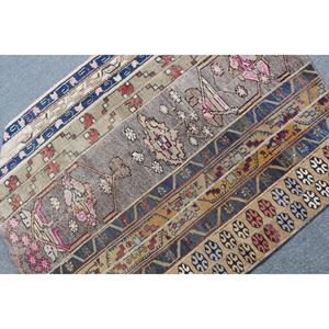 Alfombra Vintage de 3.4x4.3 pies, Alfombra Turca, Alfombra Azul a Rayas de Lana - Product Image 5