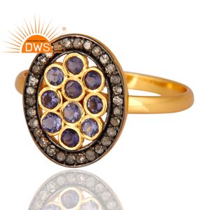 แหวนเงินแท้18K ชุบทองเพชรธรรมชาติ & iolite แหวนวางซ้อนกันได้ผู้ผลิตเครื่องประดับชั้นดี - Product Image 2