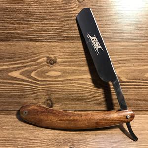 Maquinilla de afeitar segura para hombre con borde recto de acero inoxidable y mango de madera para afeitarse la cara - Product Image 1