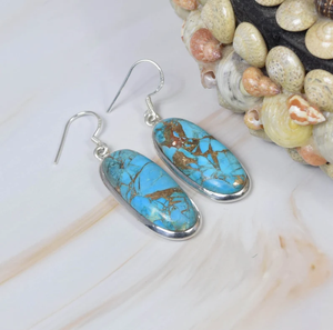 Bleu cuivre Turquoise 925 boucles d'oreilles en argent Sterling faites à la main décembre pierre de naissance forme ovale pierre précieuse crochet bijoux de mode - Product Image 3