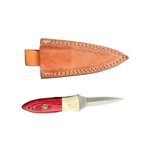 Cuchillo de pelar ostras de acero de Damasco \ cuchillo de cocina personalizado al por mayor cuchillo de Ostra con mango de madera con funda